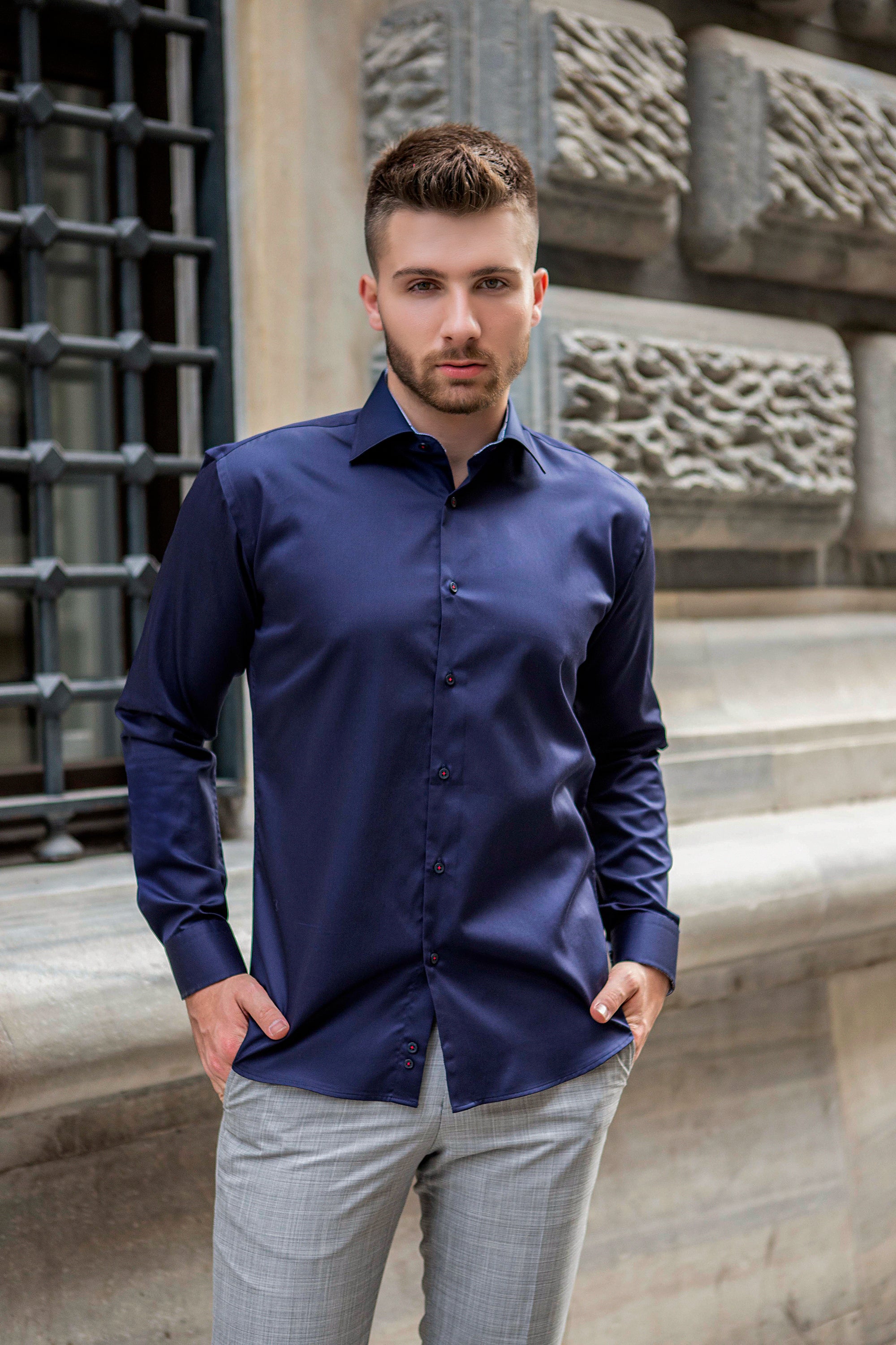 Navy Blue Elegance Slim Dress Shirt ...